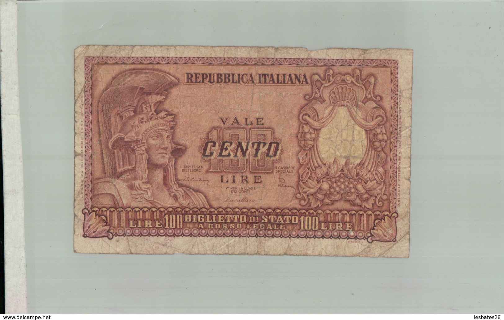 Billet De Banque ITALIE  REPUBBLICA ITALIANA  100 LIRE 1951  Sept 2019  Alb Bil - Altri & Non Classificati