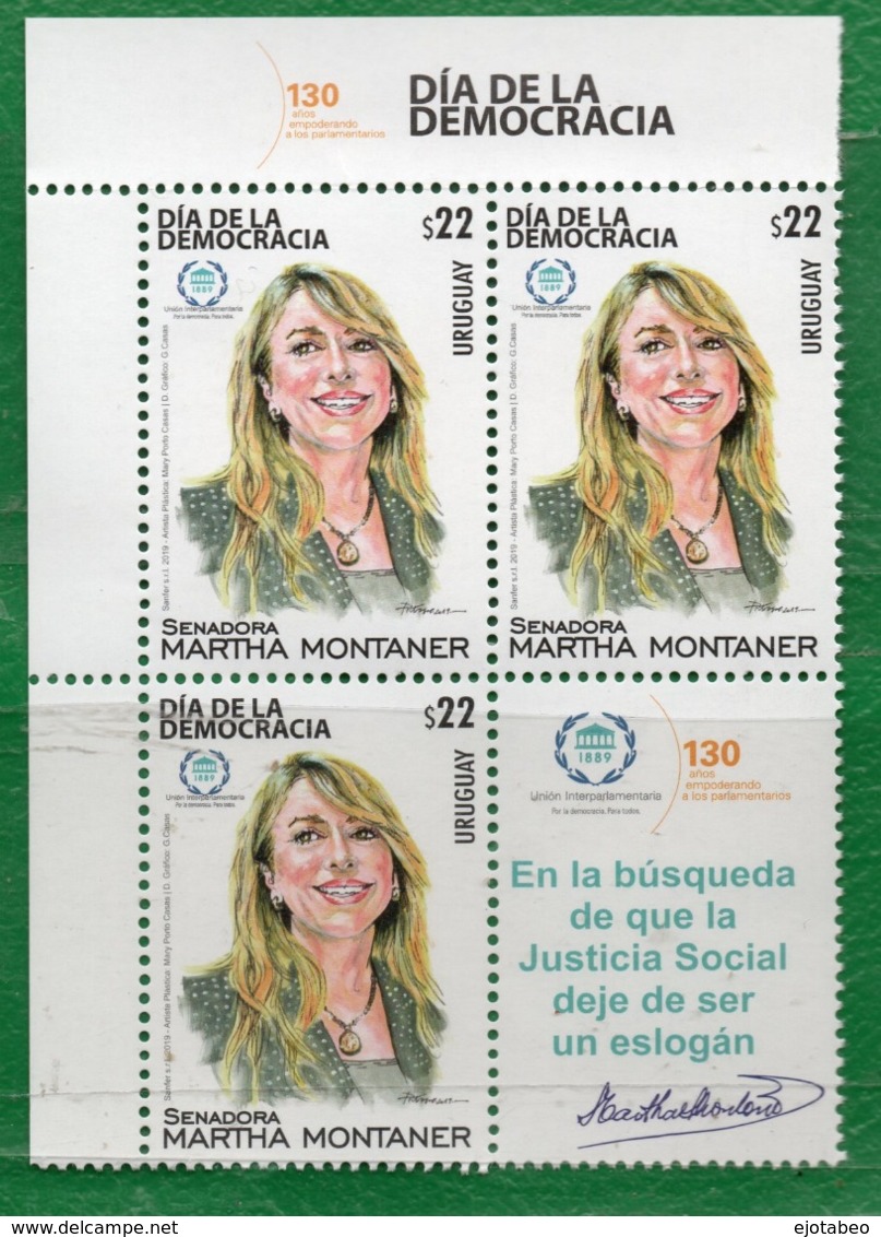 1687a URUGUAY 2019- En Cuadro CXX-Senadora Martha Montaner-Día De La Democracia - Uruguay