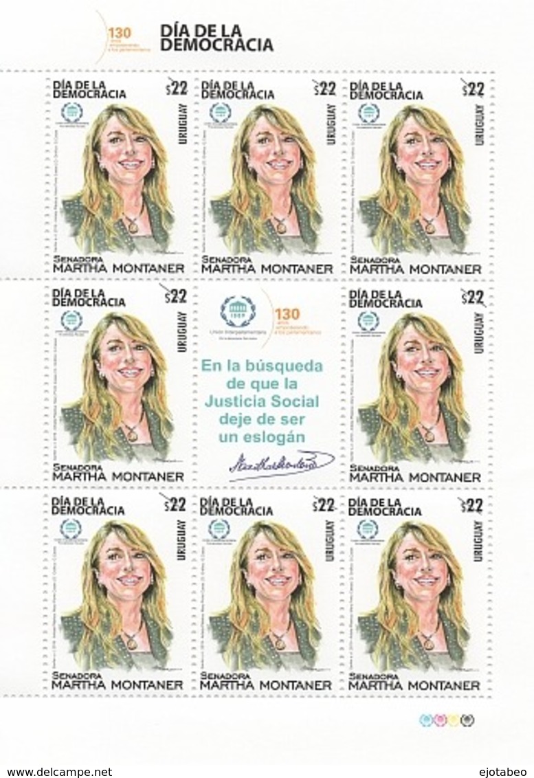 1687b URUGUAY 2019- En Plancha X 8-Senadora Martha Montaner-Día De La Democracia - Uruguay