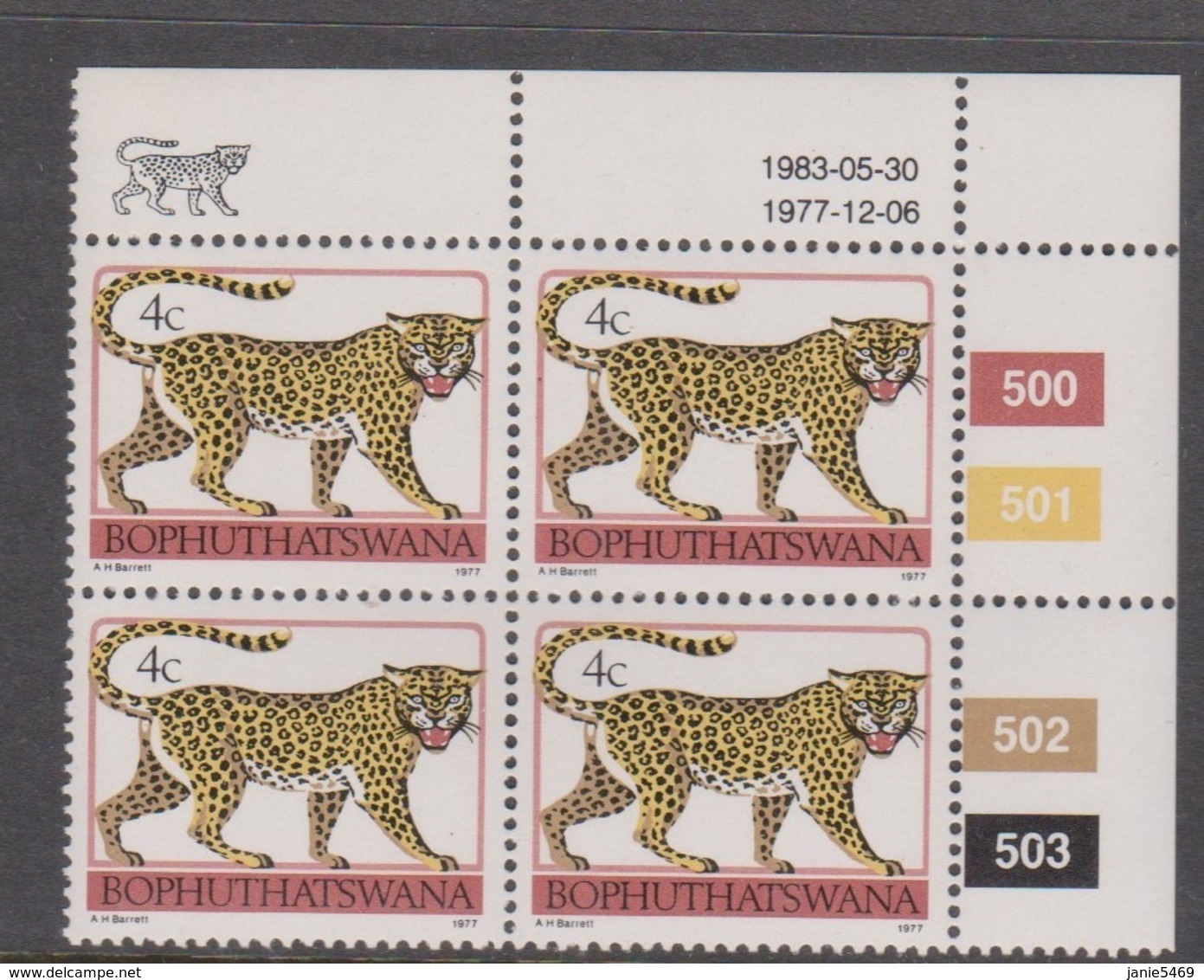 South Africa-Bophuthatswana SG R8a 1983 Tribal Totems,4c Leopard,Block 4 Reprint ,Mint Never Hinged - Bophuthatswana