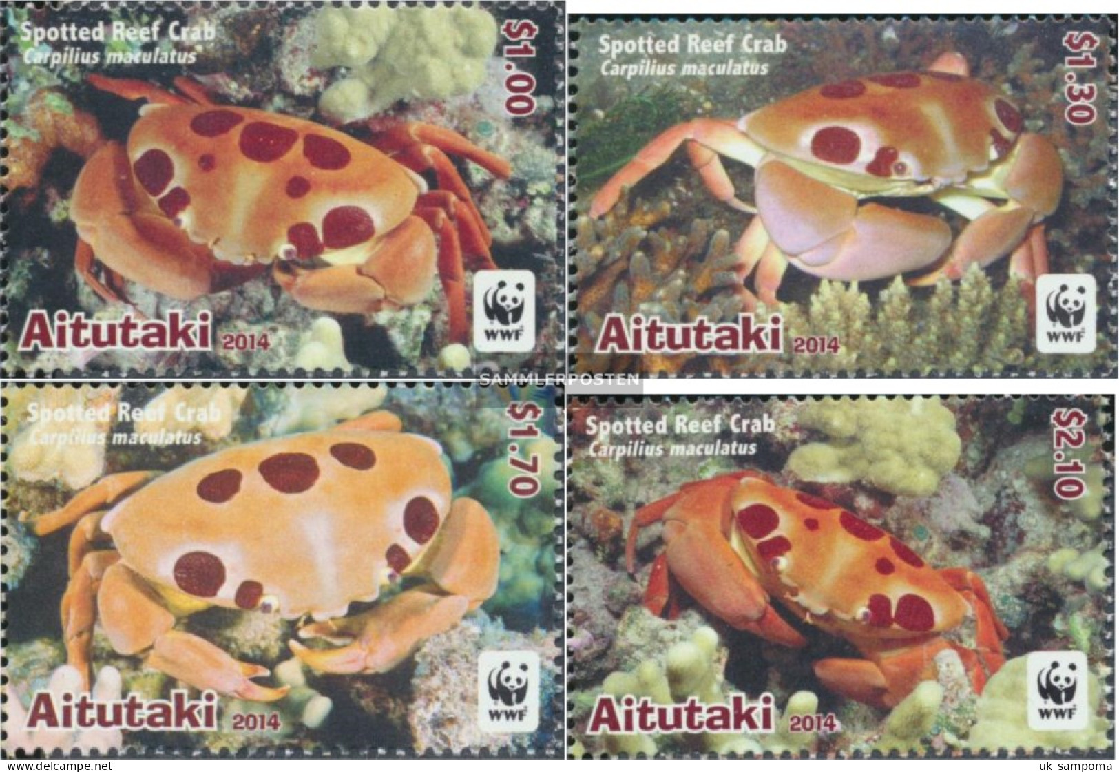 Aitutaki 923-926 (complete Issue) Unmounted Mint / Never Hinged 2014 Dotted Riffkrabbe - Aitutaki