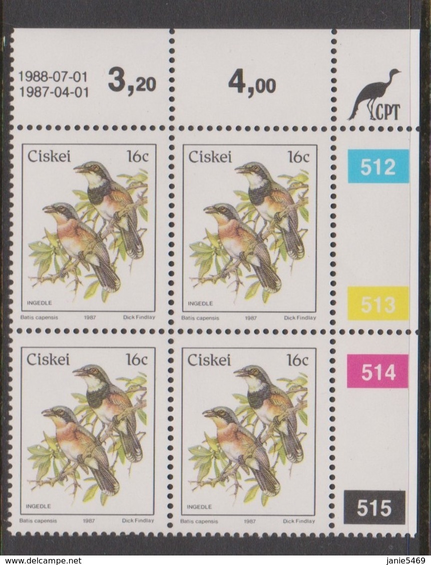 South Africa-Ciskei Scott R19 1981 Birds,16c Batis Capensis Dated 1988-07-01,Block 4,mint Never Hinged - Ciskei