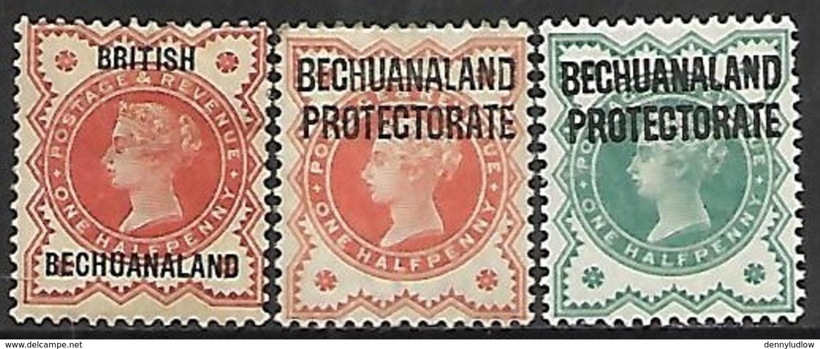 Bechuanaland 1887 Sc#10, 1897 #69, 1902 #75   MH*   2016 Scott Value  $5.50 - 1885-1895 Crown Colony