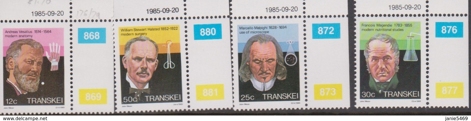 South Africa-Transkei SG 176-179 1985 Celebrities Of Medicine 4th Series,Mint Never Hinged - Transkei