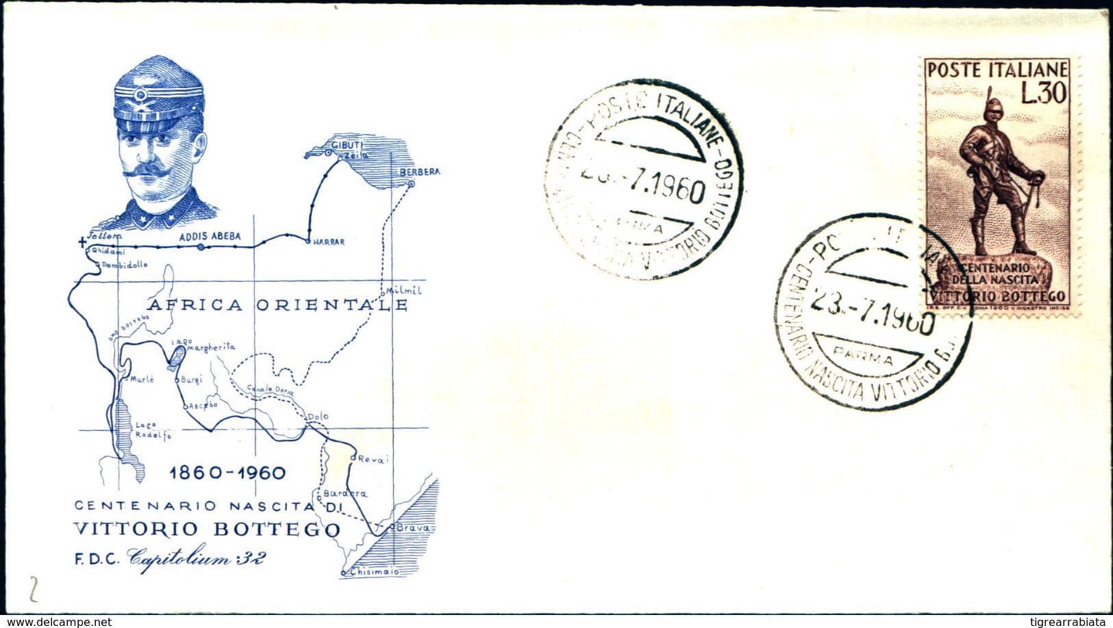 13684a)F.D.C.   Centenario Della Nascita Di Vittorio Bottego - 23 Luglio 1960 - FDC