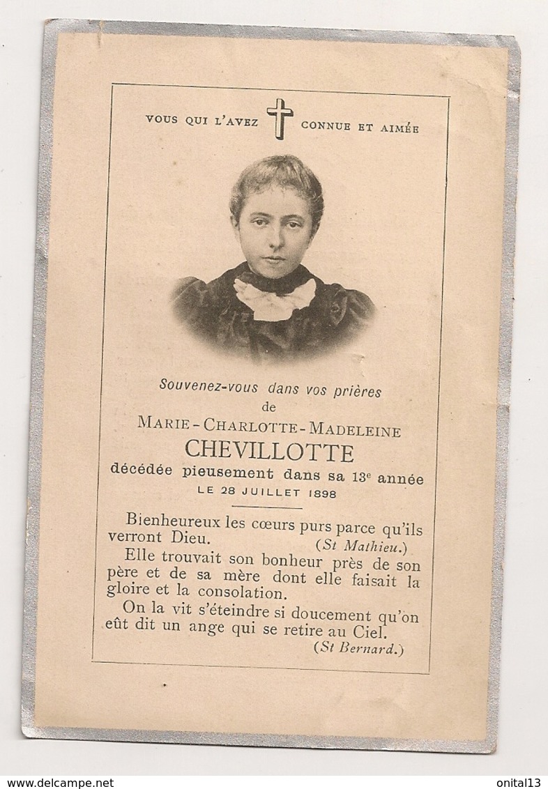 AVIS MORTUAIREMARIE CHARLOTTE MADELEINE CHEVILLOTTE 1898 B817 - Décès