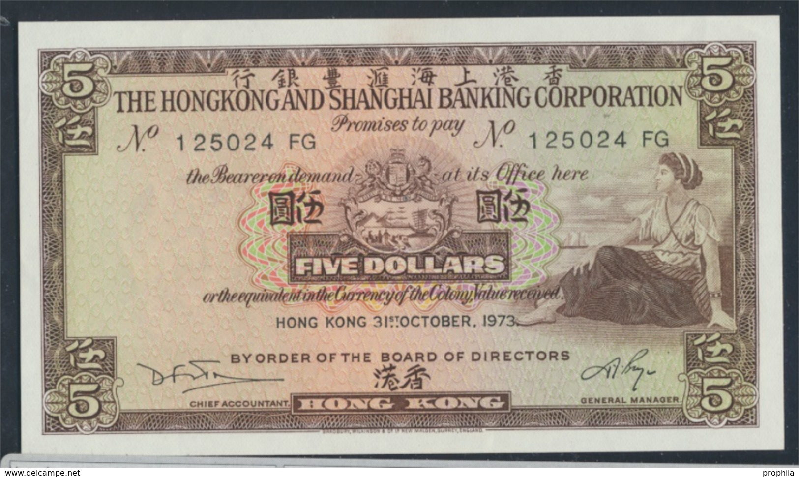 Hongkong Pick-Nr: 181f (1973) Bankfrisch 1973 5 Dollars (7350140 - Hongkong