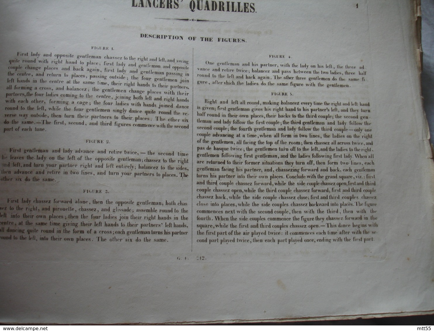 Partition Musique Ancienne 19 Eme Quadrille Lancers  Roher De Covery - Autres & Non Classés