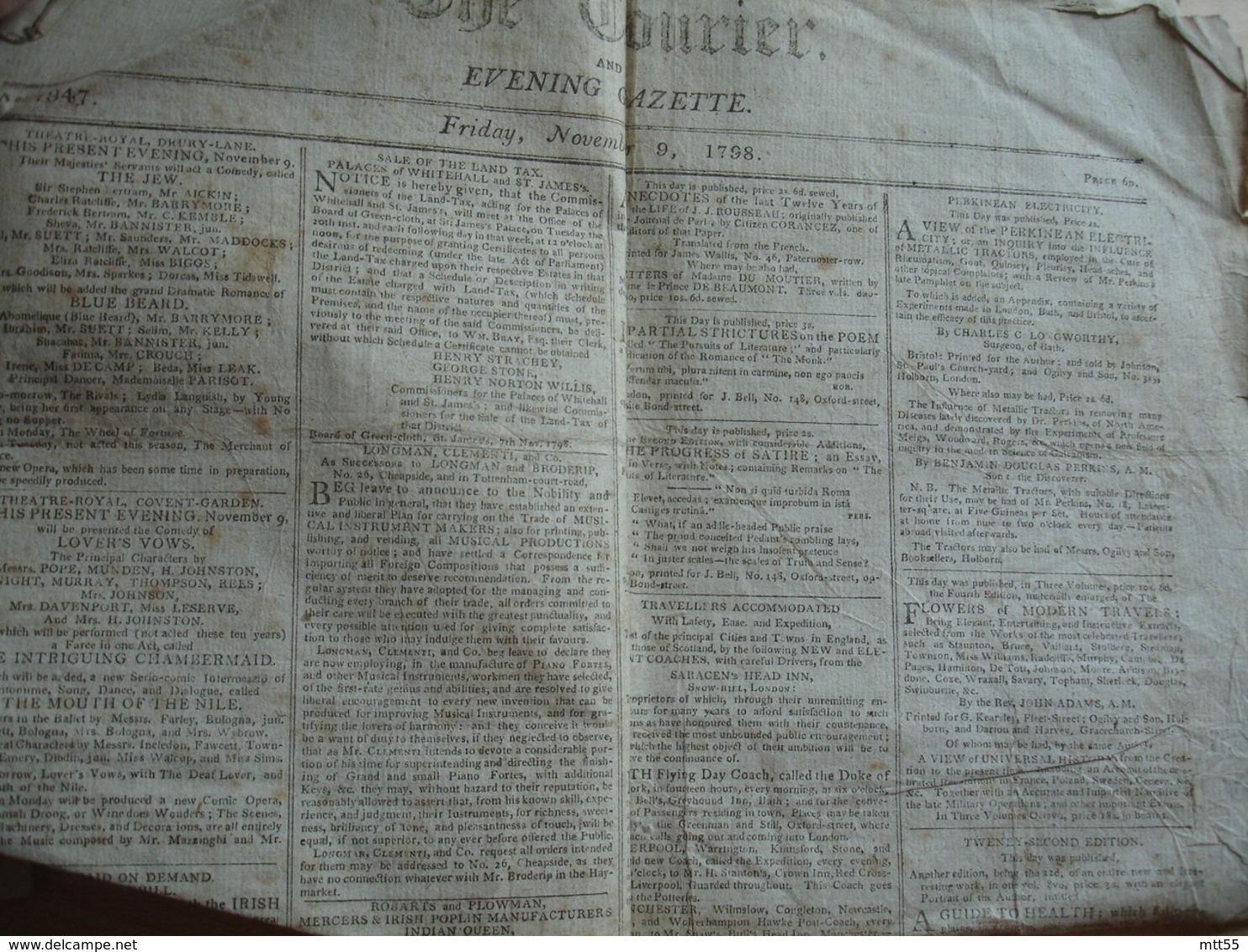 1798  Fiscal Timbre  Sec Couleur Rouge Half Penny  Sur Journal - Interi Postali