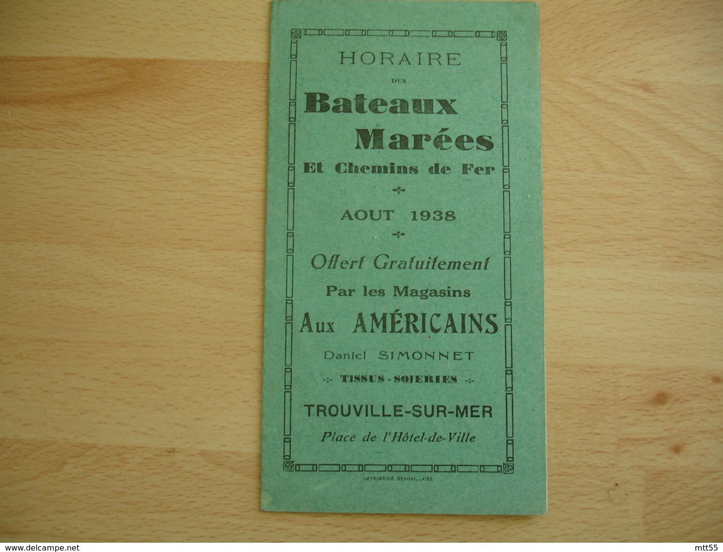 Magasins Aux Americains Daniel Simonnet Trouville Horaire Bateaux Marees Aout 1938 Depliant Publicite - 1900 – 1949