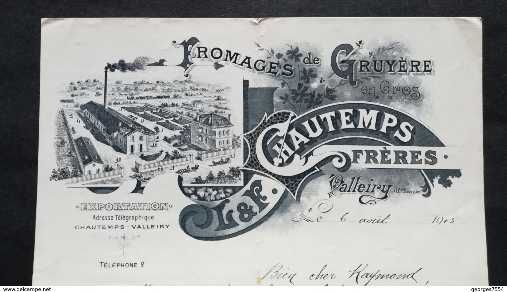 Facture - VALLERY Haute Savoie - CHAUTEMPS L&F. FRERES - FROMAGES De GRUYERE 1915 - Alimentaire