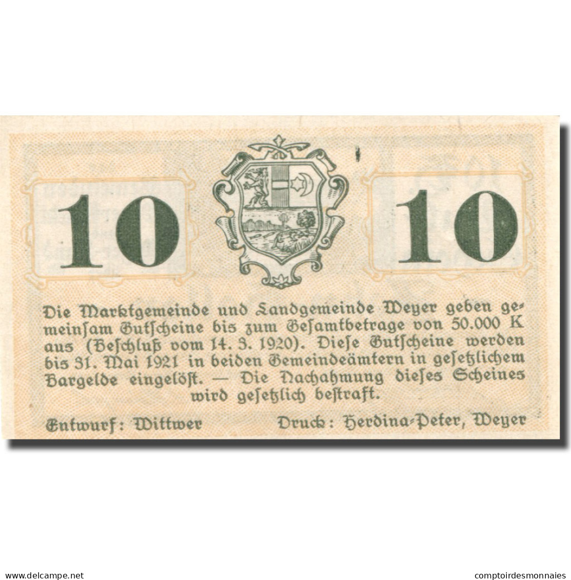 Billet, Autriche, Weyer, 10 Heller, Pont, 1921, 1921-03-31, SPL, Mehl:FS 1175 - Autriche