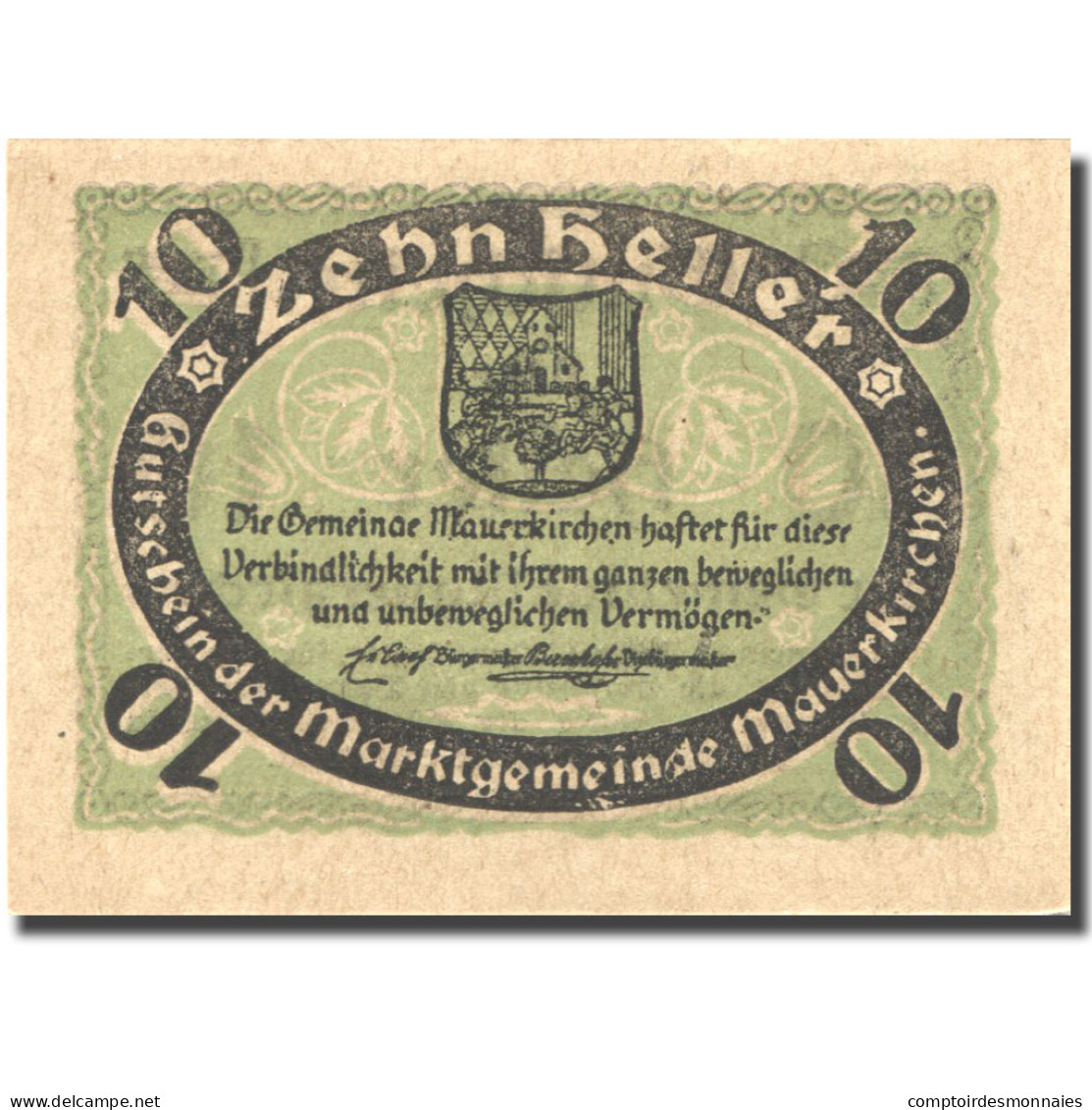 Billet, Autriche, Mauerkirchen, 10 Heller, Blason, SPL, Mehl:FS 598IBc - Oostenrijk