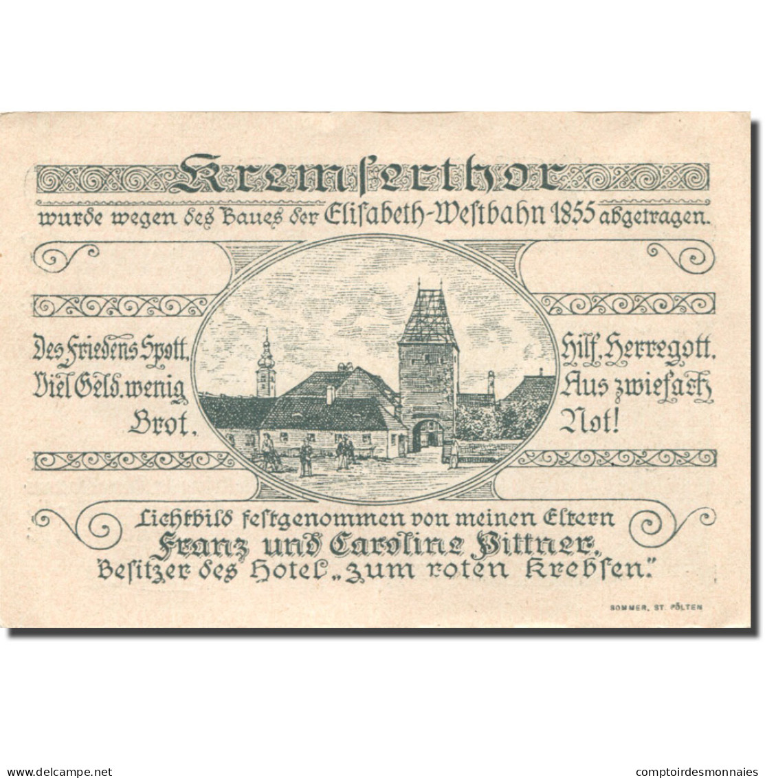 Billet, Autriche, St Pölten, 20 Heller, Hôtel 1920-11-30, SPL, Mehl:FS 927 - Autriche