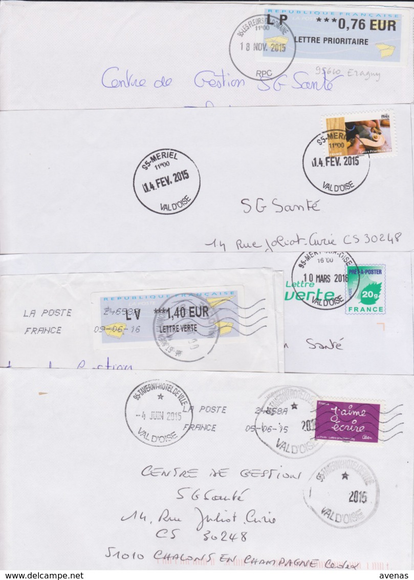 Lot De 10 Lettres Oblitération Cachet Composteur Dit UNIQUE Format Rond LA POSTE Type A200B Assimilé 95 VAL D'OISE - Cachets Manuels