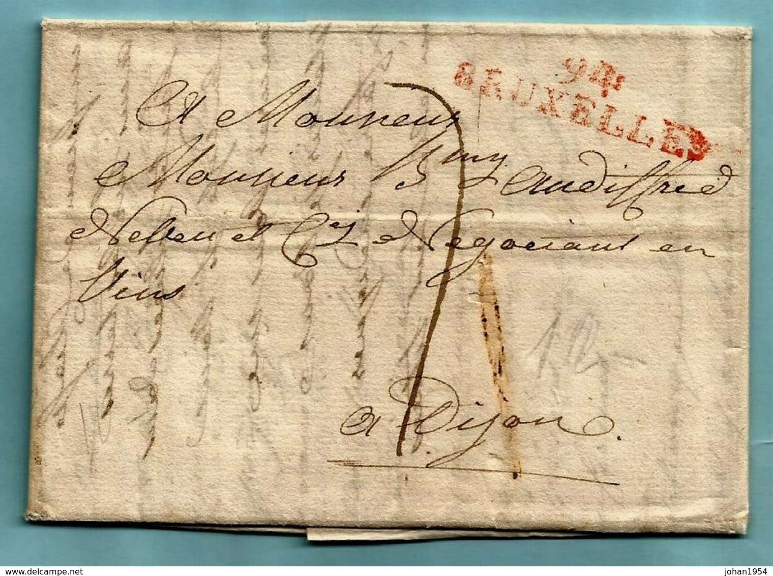 Brief Met Inhoud 28/07/1810,griffe 94 / BRUXELLES (Herlant 42 : 40x10 Mm) Naar Dijon - 1794-1814 (Periodo Francese)