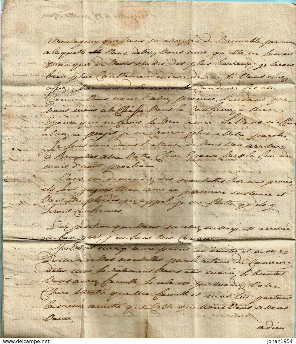 Brief Met Inhoud 28/07/1810,griffe 94 / BRUXELLES (Herlant 42 : 40x10 Mm) Naar Dijon - 1794-1814 (Periodo Francese)
