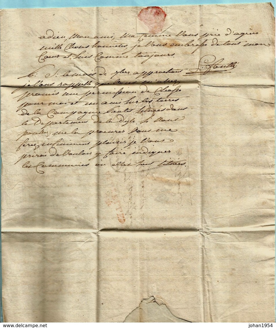 Brief Met Inhoud 28/07/1810,griffe 94 / BRUXELLES (Herlant 42 : 40x10 Mm) Naar Dijon - 1794-1814 (Période Française)