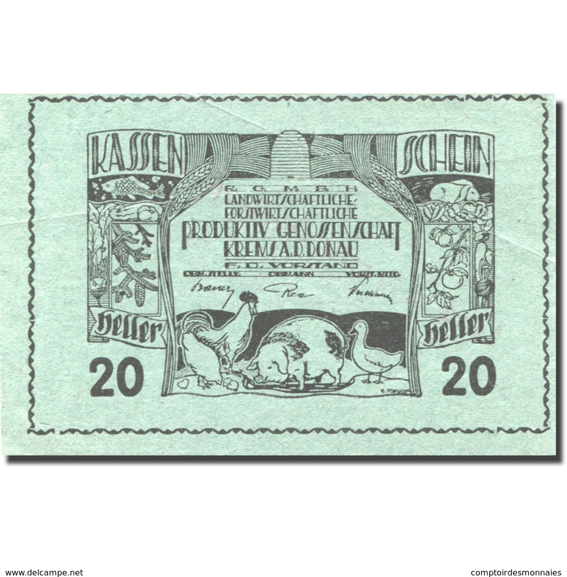 Billet, Autriche, Krems An Der Donau, 20 Heller, Animaux, 1920 SUP Mehl:FS 476 - Autriche