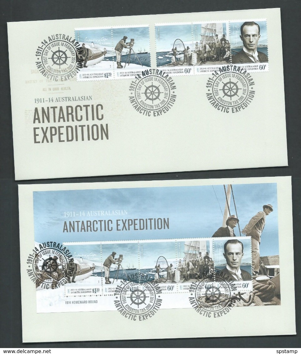 Australian Antarctic Territory 2014 Expedition Anniversary IV Strips & Miniature Sheet On 2 Official FDC Kingston Cds - FDC
