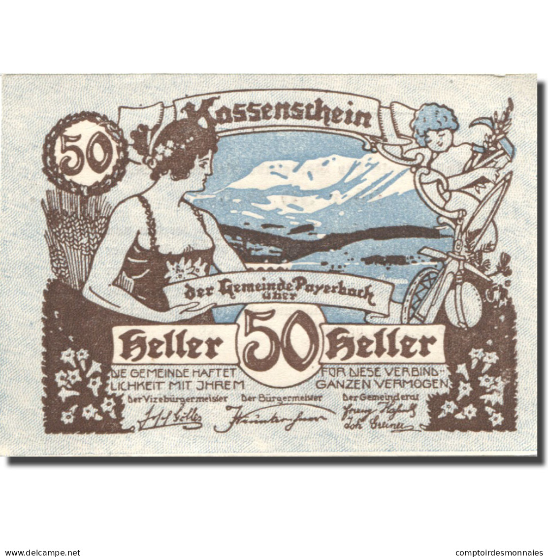 Billet, Autriche, Payerbach, 50 Heller, Personnage 1, 1920 SPL Mehl:FS 725 - Autriche