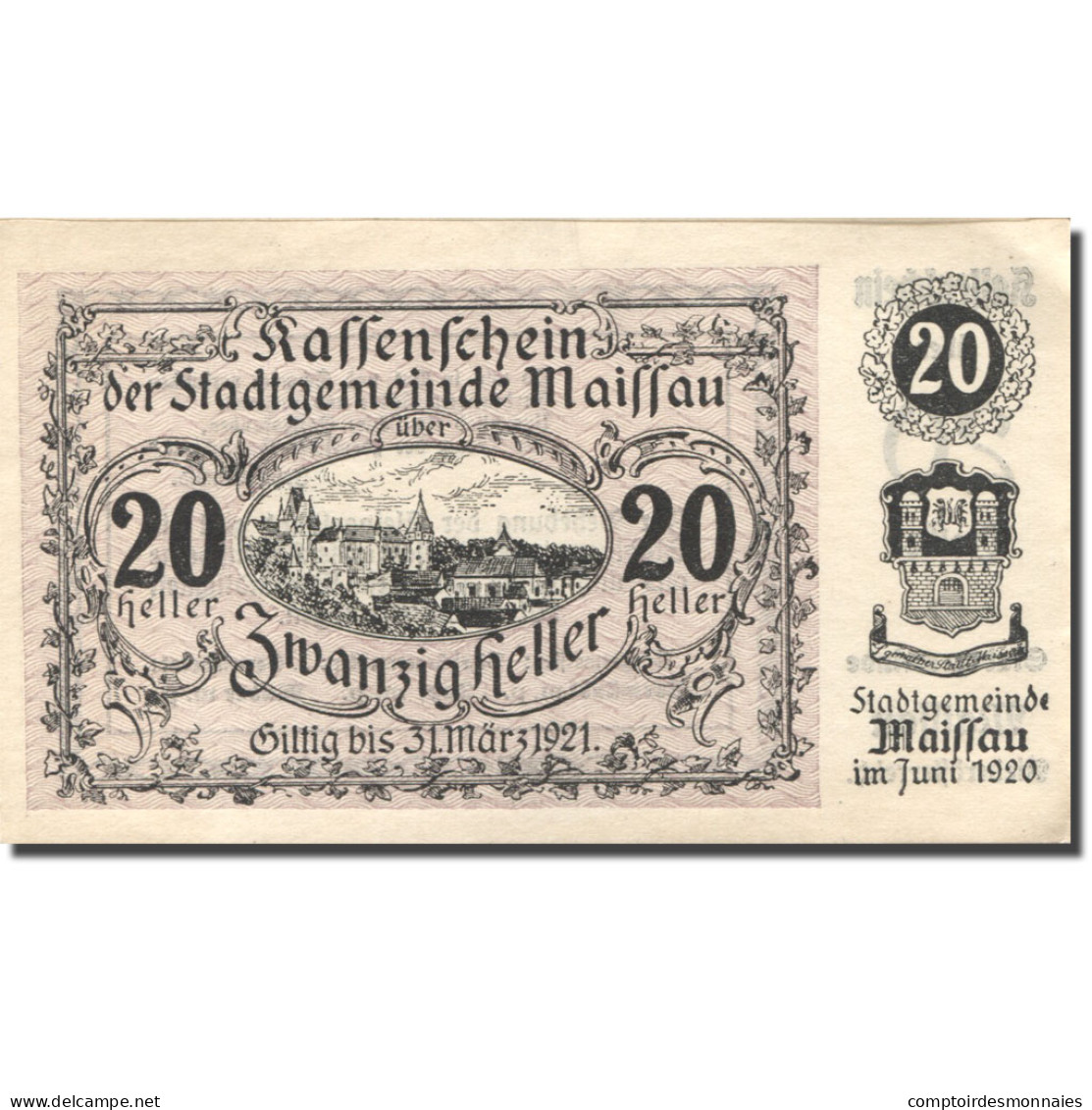 Billet, Autriche, Maissau, 20 Heller, Village 1921-03-31, SPL, Mehl:FS 573g - Autriche