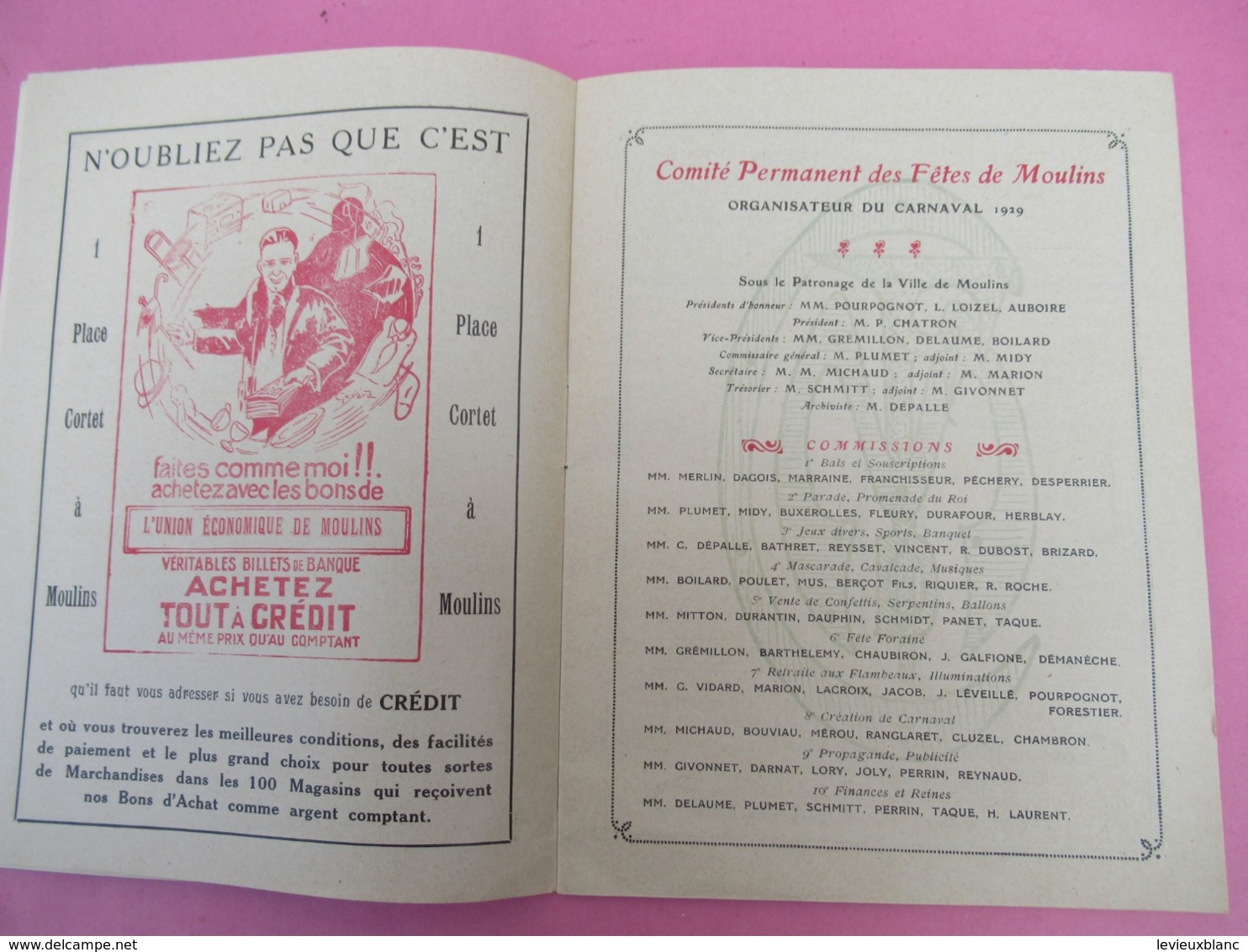 Ville De MOULINS/Comité Permanent Des Fêtes/Programme Officiel/GRAND CARNAVAL/1929          PROG244 - Programas