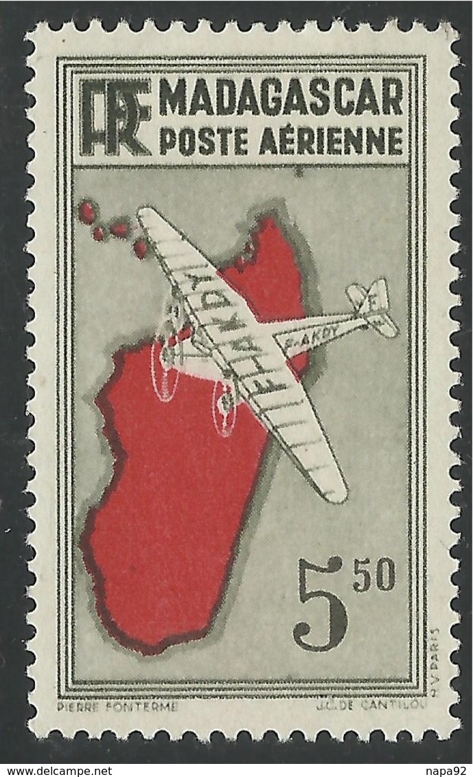 MADAGASCAR 1941 YT PA 20b* - VARIETE POINT SOUS LE "R" - Airmail