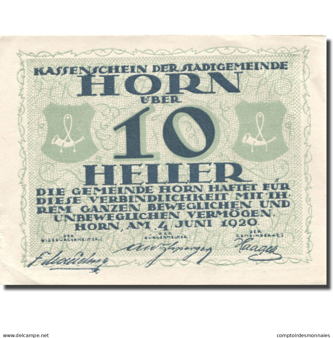 Billet, Autriche, Horn, 10 Heller, Blason, 1920, 1920-07-31, SUP, Mehl:FS 397IId - Autriche