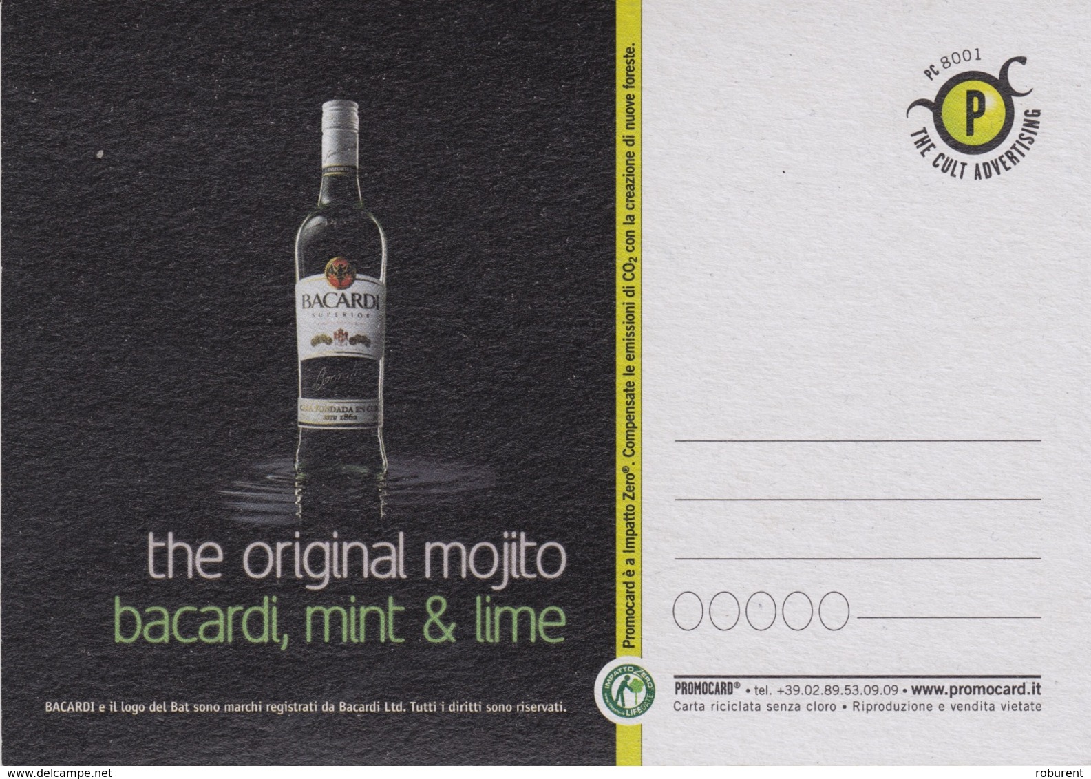 PUBBLICITA'  ADVERTISING - 1 CARTOLINA PROMOCARD "BACARDI"  - N°8001 - Pubblicitari