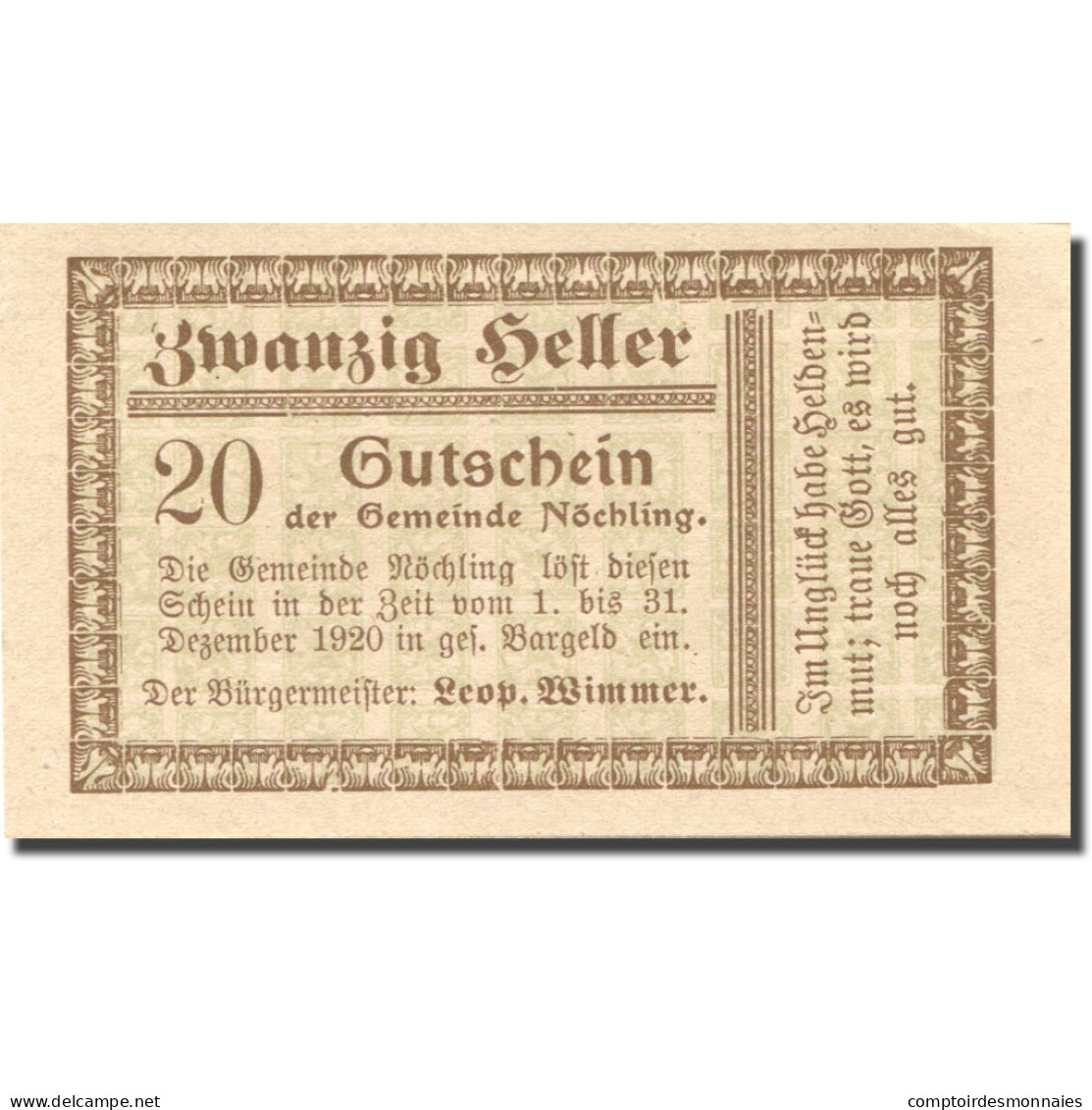 Billet, Autriche, Nöchling, 20 Heller, Valeur Faciale, 1920 SPL Mehl:FS 674 - Autriche