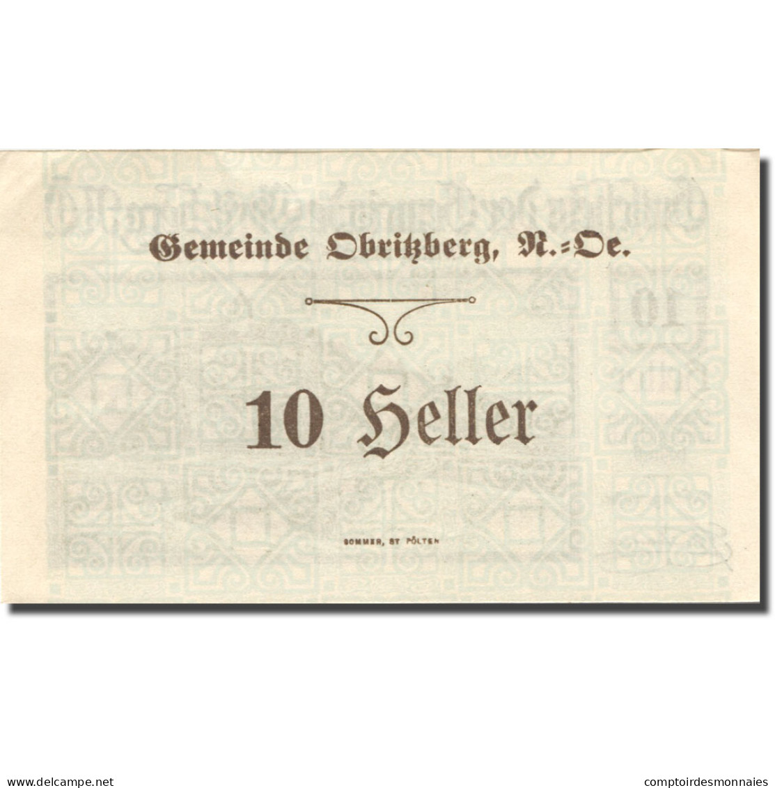 Billet, Autriche, Obritzberg, 10 Heller, Paysage 1920-12-31, SPL Mehl:FS 701a - Autriche