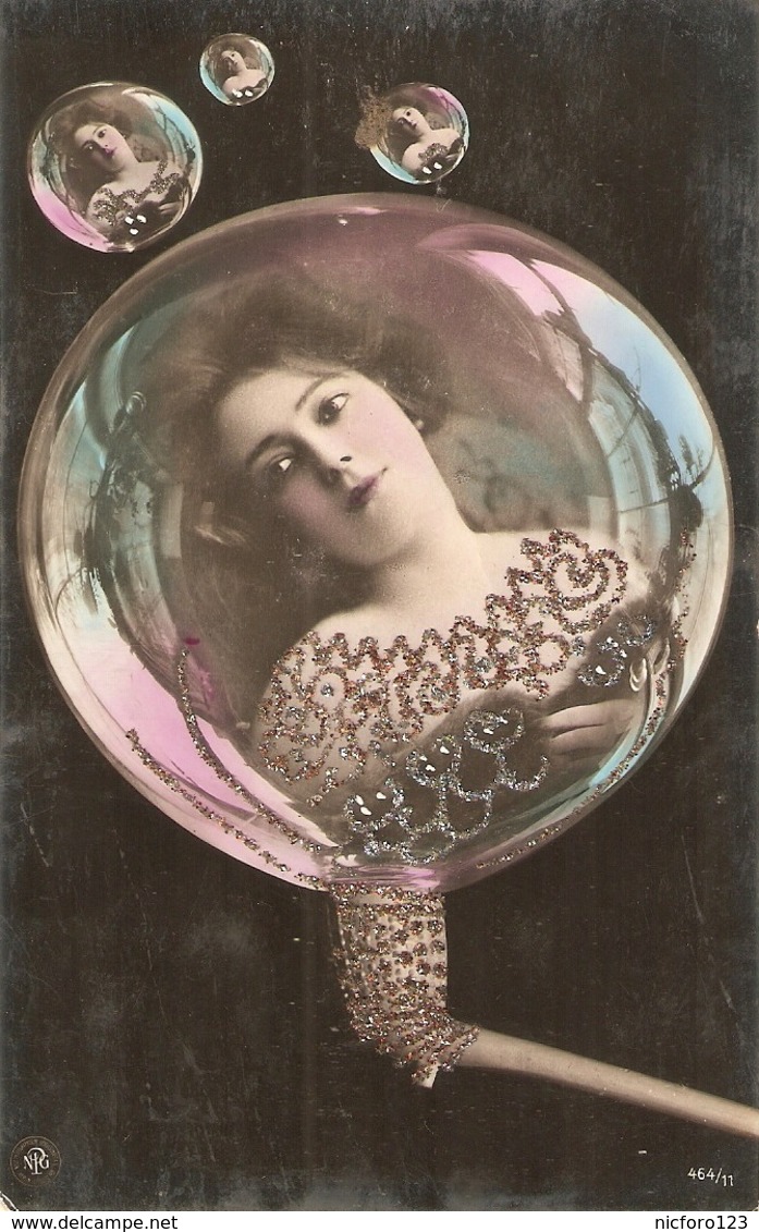 "Pretty Lady In A Bubble" Nice Vintage  PC, With Embroidery - Women