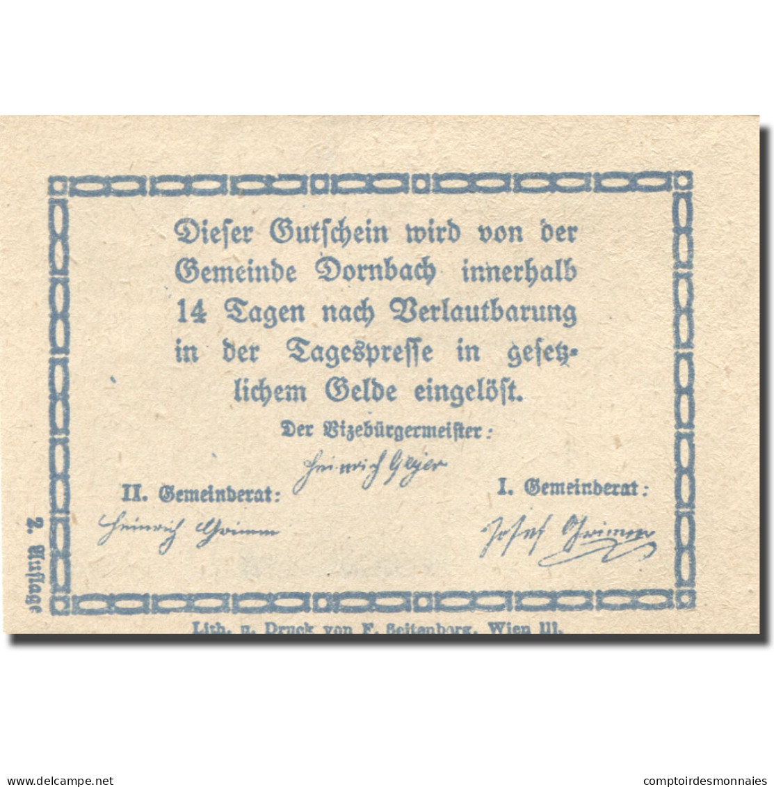 Billet, Autriche, Dornbach, 10 Heller, Eglise, SPL, Mehl:FS 132c - Austria