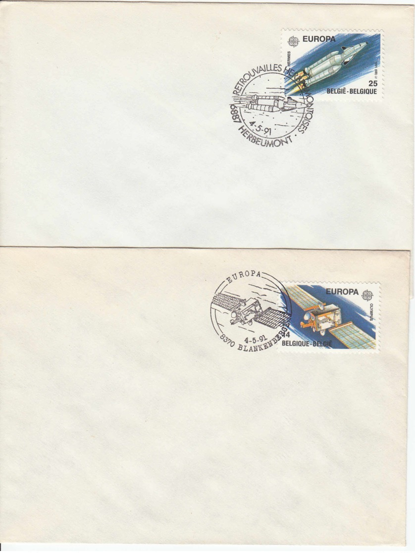 BELGIQUE - 1991 - Lot De 2 FDC - Europa - Hermes - Olympus - 1991