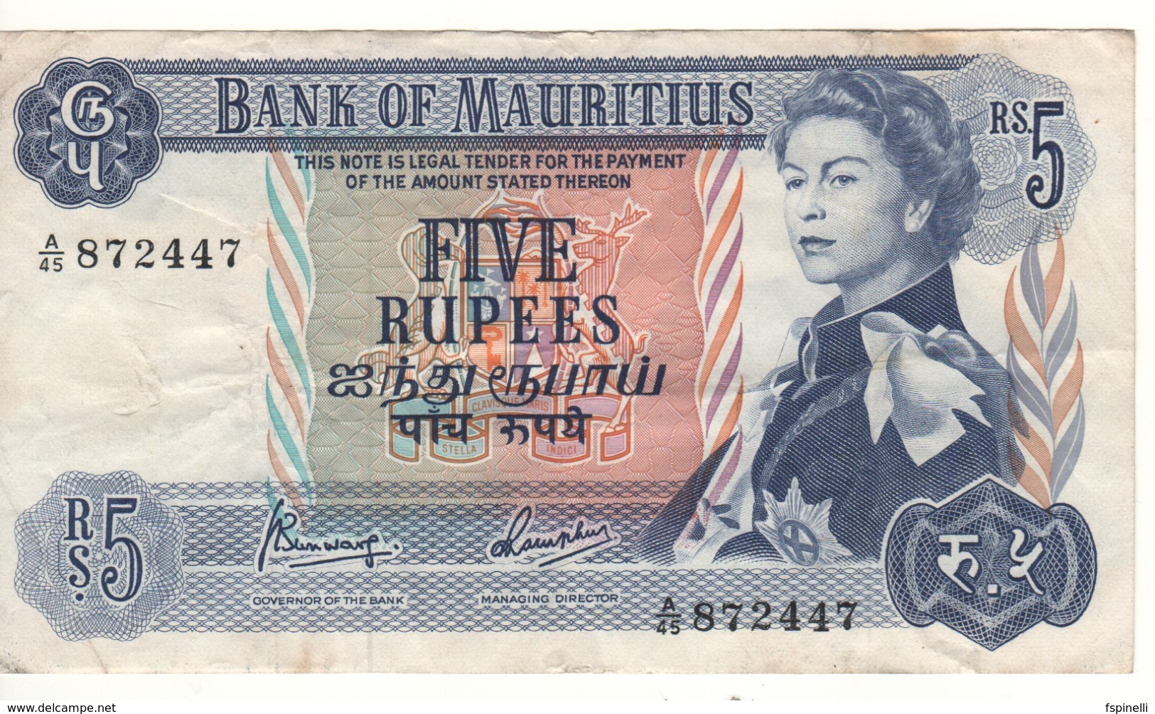 MAURITIUS   5 Rupees   ( Queen Elizabeth II )  P30a. - Mauricio