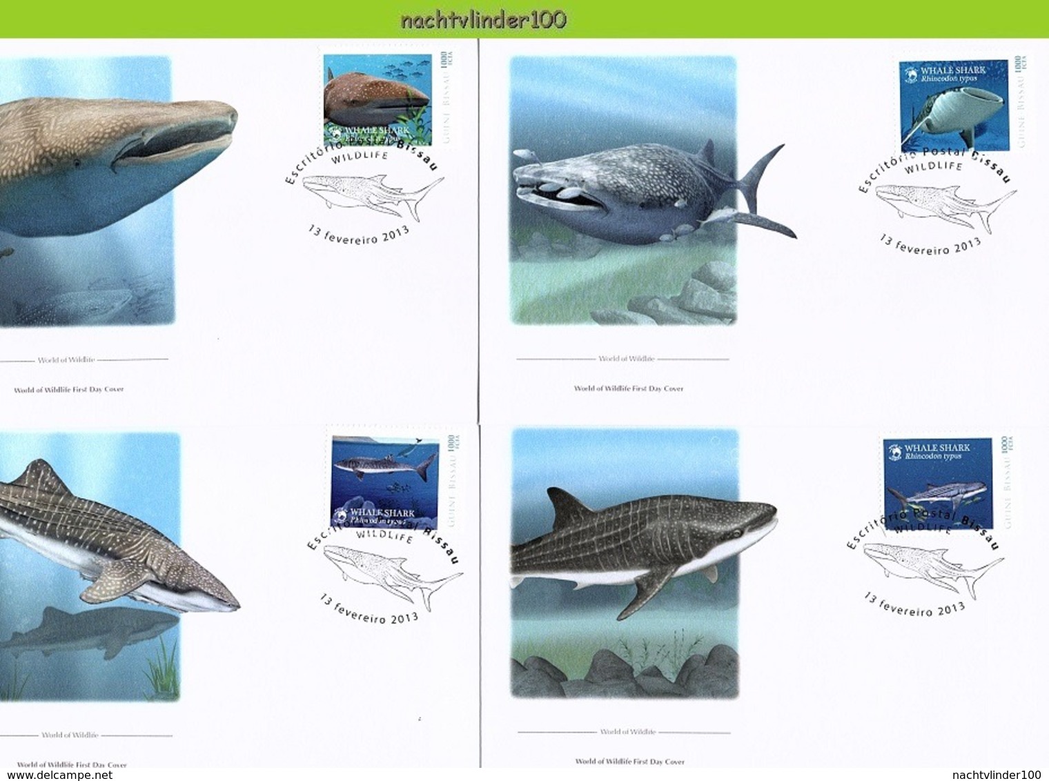 Nfd14fb FAUNA 'VISSEN FISH FISCHE' WALVISHAAI WHALE SHARK HAIE MARINE LIFE GUINÉ0BISSAU 2013 FDC's - Maritiem Leven