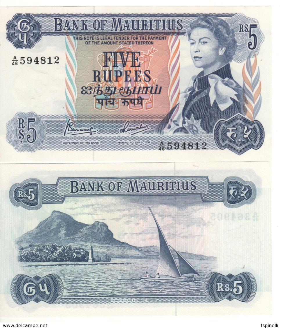 MAURITIUS   5 Rupees   ( Queen Elizabeth II )  P30c       ND 1967   UNC - Maurice