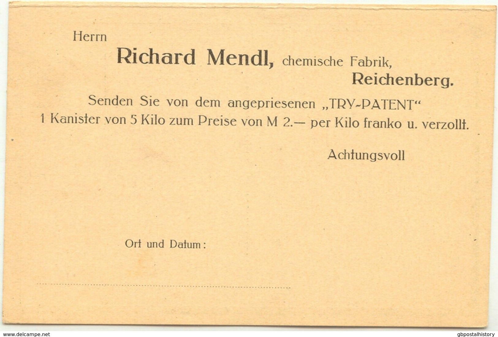 ÖSTERREICH 1908 Franz Joseph 5 H Ungebr. Privat-GA-Antwortpostkarte Der Fa Mendl - Other & Unclassified