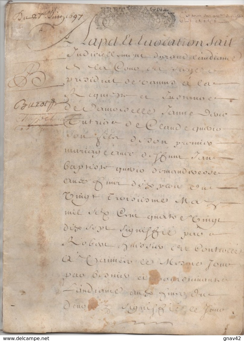 Bretagne 1697 Parchemin Vannes Saint Malo Sauton Maitre Chirurgien Querio Document Provenant Collection De J.L. Debauve - Manuscrits