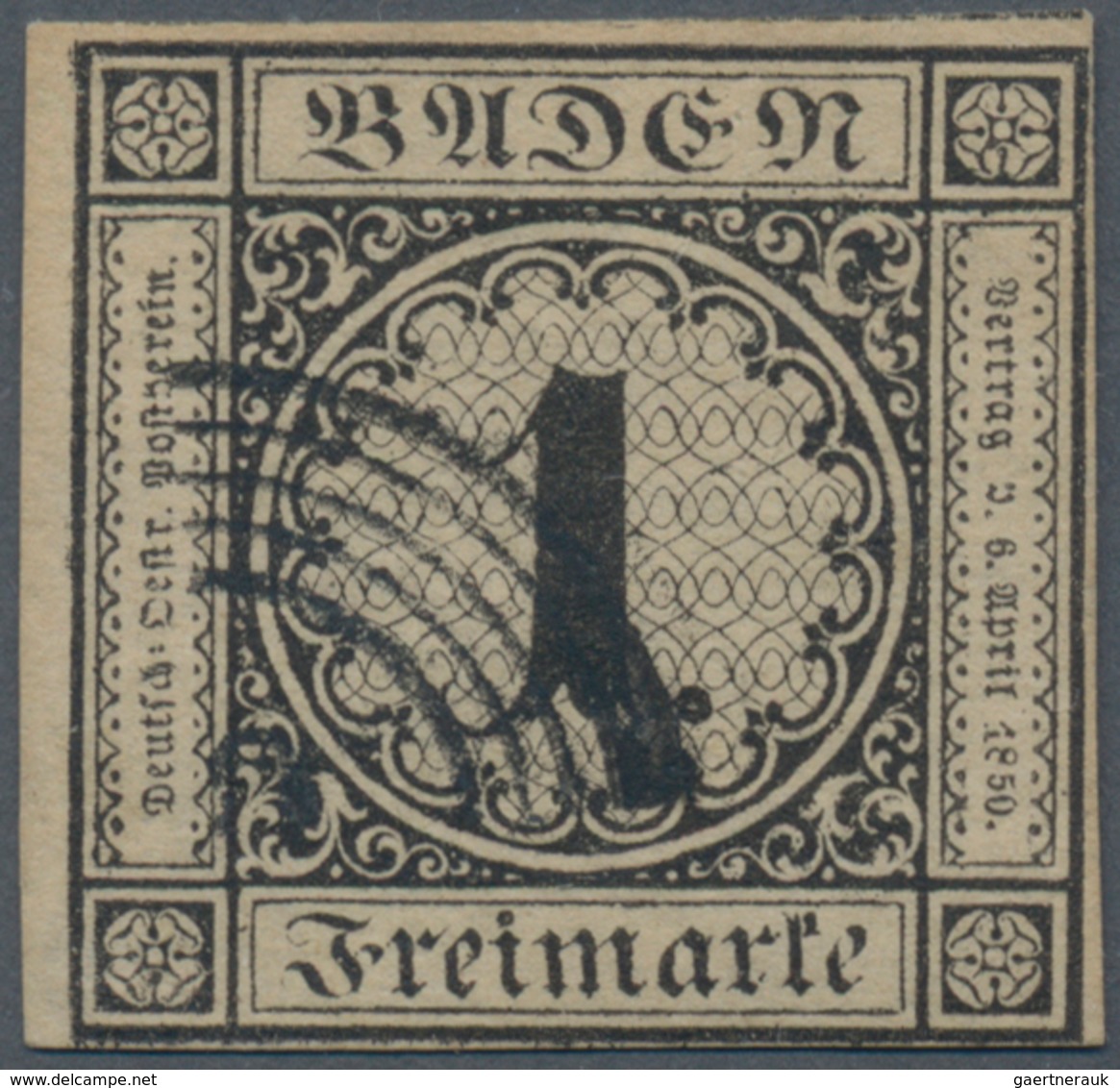 Baden - Marken Und Briefe: 1851, 1 Kreuzer Schwarz Auf Sämisch Entwertet Mit 5-Ringstempel, Allseits - Autres & Non Classés