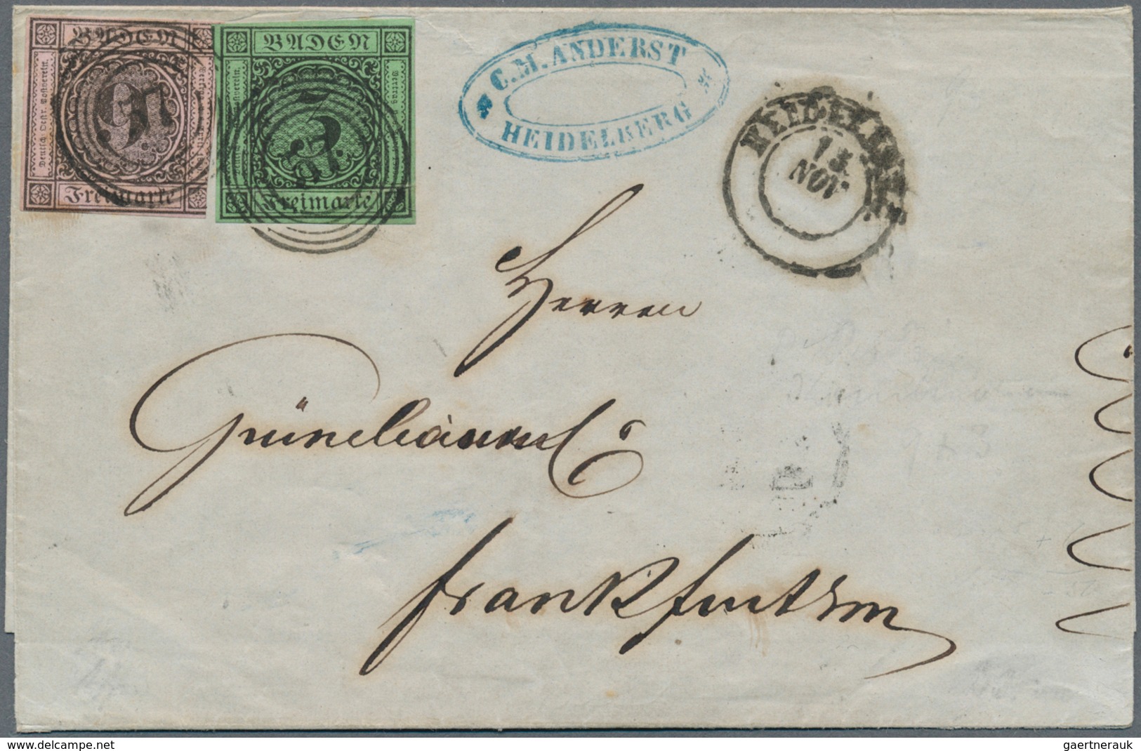 Baden - Marken Und Briefe: 1851, Ziffern 9 Kr. Auf Lilarosa + 1853, 3 Kr. Auf Grün Von "HEIDELBERG 1 - Sonstige & Ohne Zuordnung