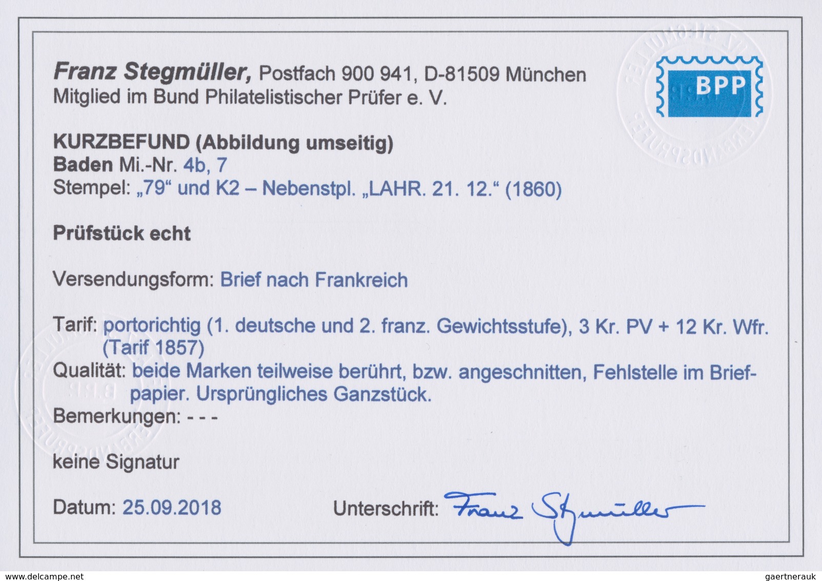 Baden - Marken Und Briefe: 1851/57, Ziffern 9 Kr. Auf Lilarosa Und 6 Kr. Auf Gelb Auf Brief Von Lahr - Sonstige & Ohne Zuordnung