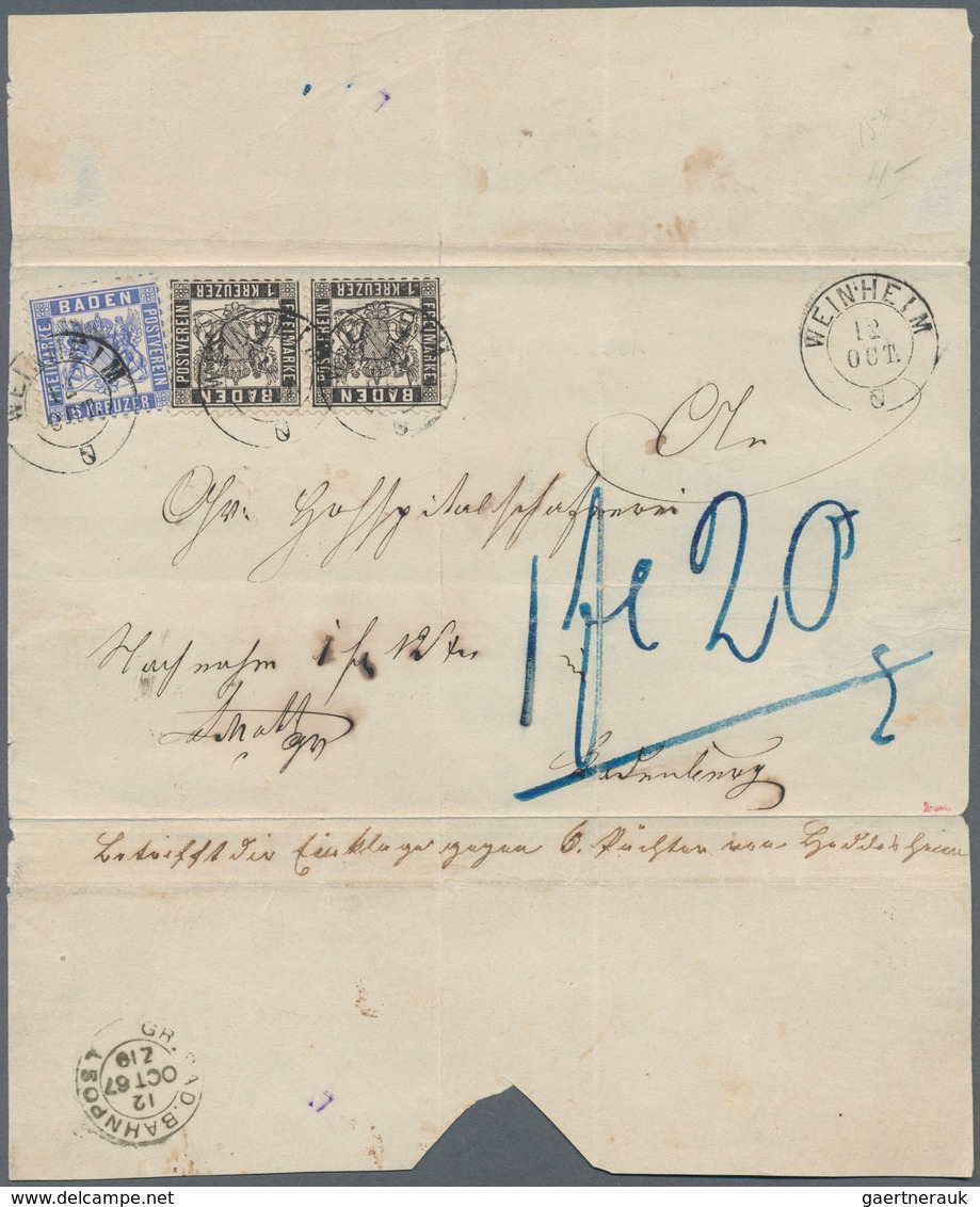 Baden - Marken Und Briefe: 1862, Wappen Auf Weißem Grund 6 Kr. Ultramarin Und Paar 1 Kr. Schwarz Mit - Otros & Sin Clasificación