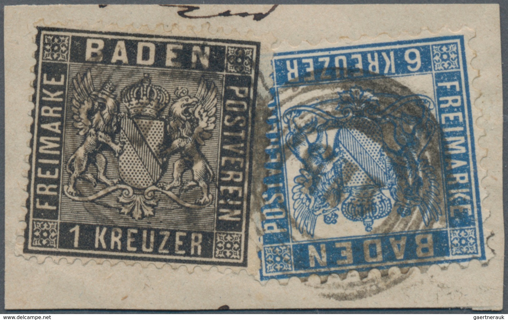 Baden - Marken Und Briefe: 1860/64, Briefstück Mit Wappen 1 Kr. Schwarz Eng Gezähnt, Linierter Grund - Other & Unclassified