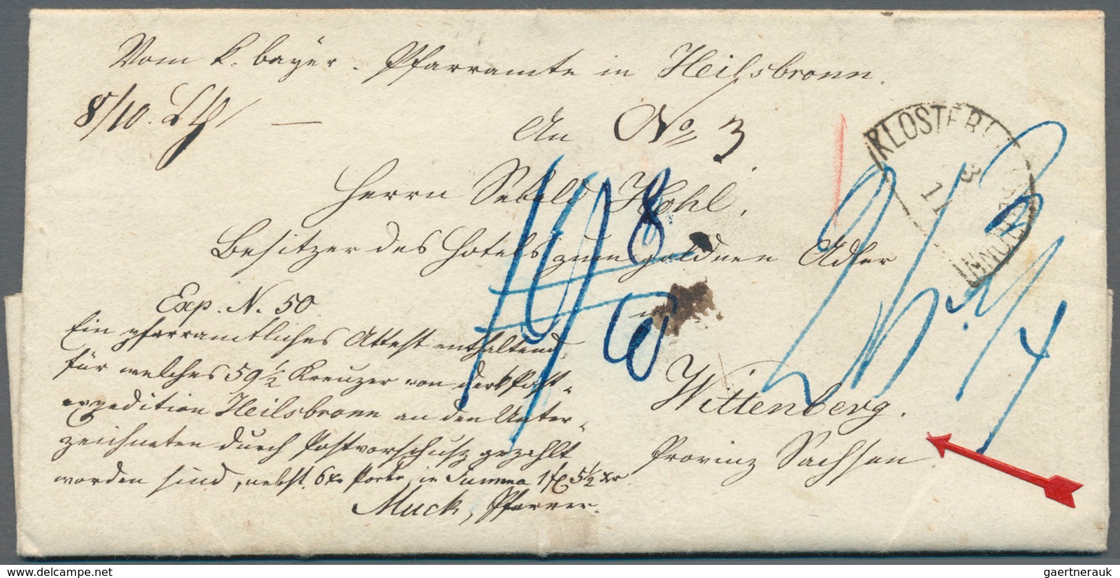 Bayern - Vorphilatelie: 1860, KLOSTER HEILSBRONN, Postvorschussbrief über 59 1/2 Kr. Nach Wittenberg - Prephilately