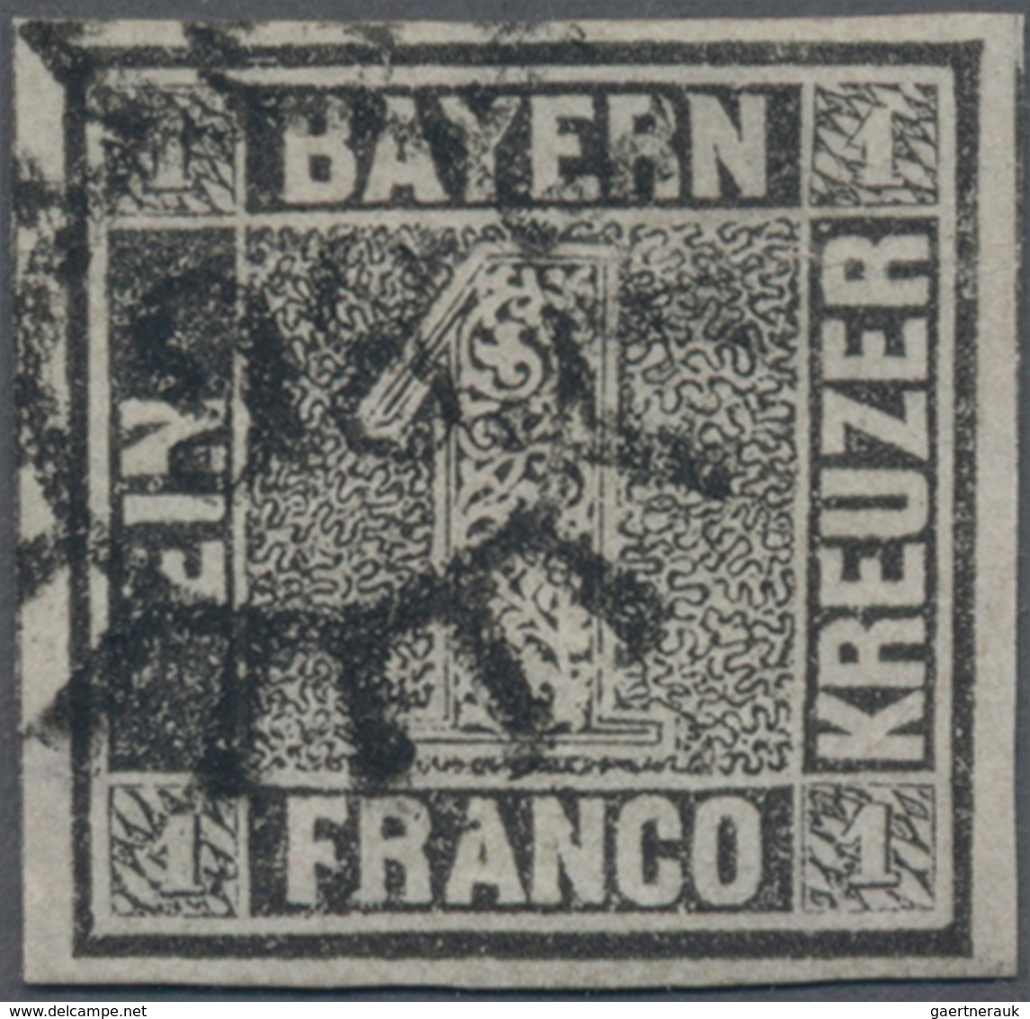 Bayern - Marken Und Briefe: 1849, "Schwarzer Einser", 1 Kreuzer Grauschwarz, Platte 1, Entwertet Mit - Sonstige & Ohne Zuordnung