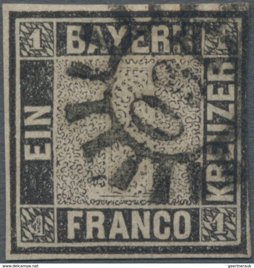 Bayern - Marken Und Briefe: 1849, Freimarke 1 Kr Schwarzgrau, Dreiseitig Vollrandiges Exemplar Recht - Altri & Non Classificati