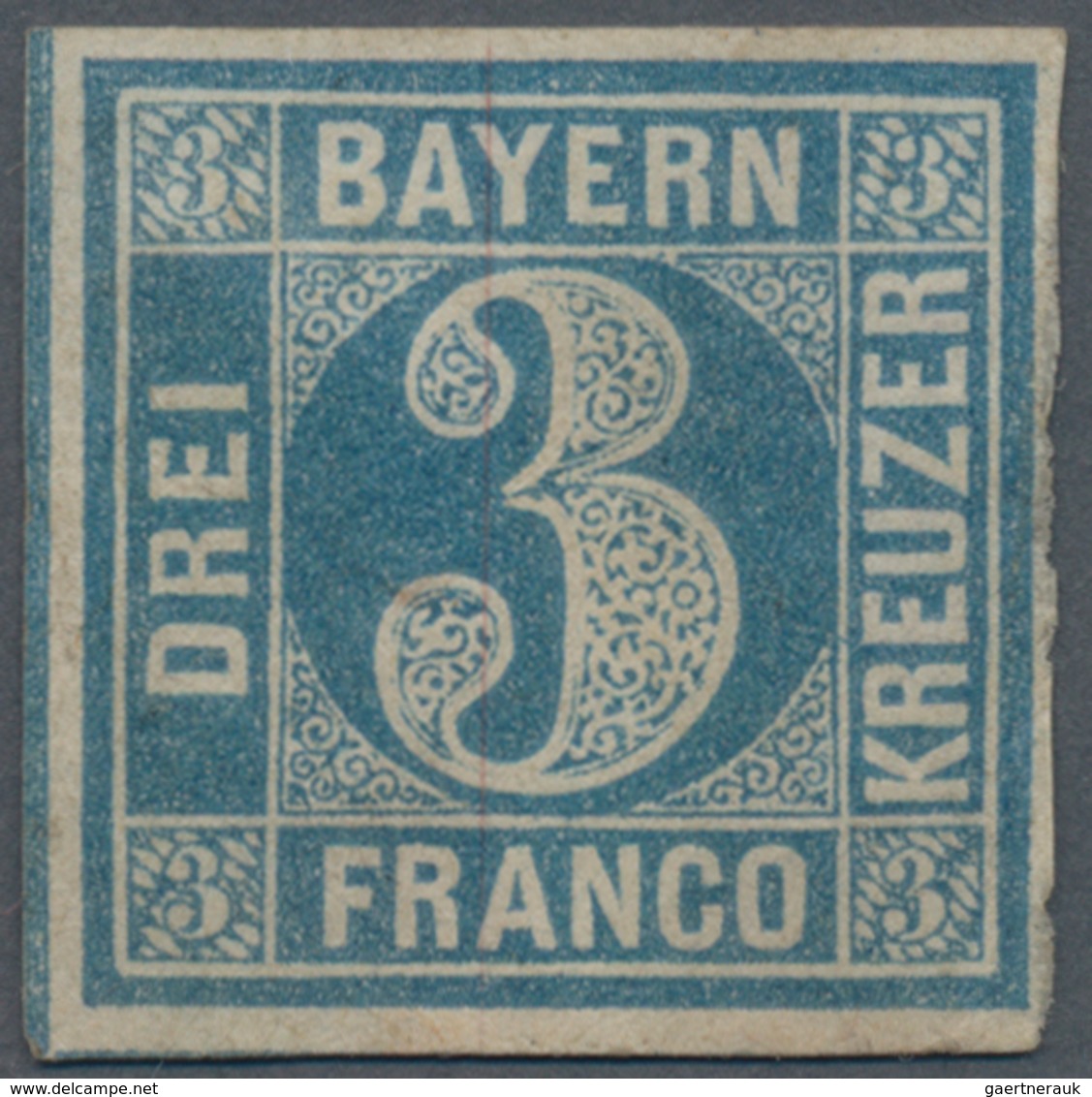 Bayern - Marken Und Briefe: 1849, Ziffern 3 Kr. Blau Von Platte 1, Ungebraucht Ohne Gummi, Farbfrisc - Autres & Non Classés