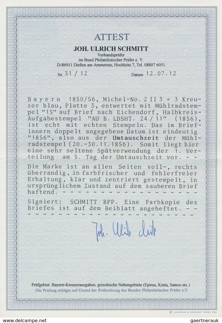 Bayern - Marken Und Briefe: 1854, 3 Kr. Wertziffer Blau, Platte 3, Tadelloses Und Farbfrisches Exemp - Sonstige & Ohne Zuordnung